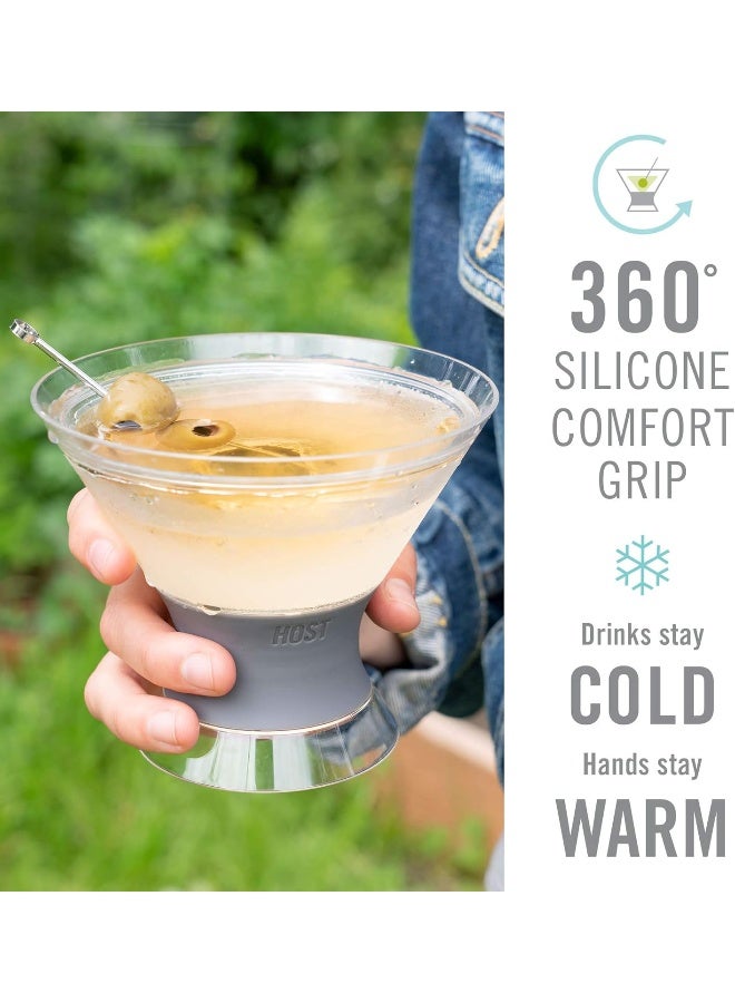 HOST Freeze Insulated Martini Cooling Cups, Plastic Freezer Gel Chiller Double Wall Stemless Cocktail Glass Set of 2, 9 oz, Grey - Image 3